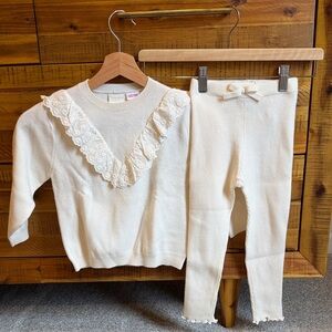 NWT Zara Cream Sweater and Leggings Set with Lace Detail